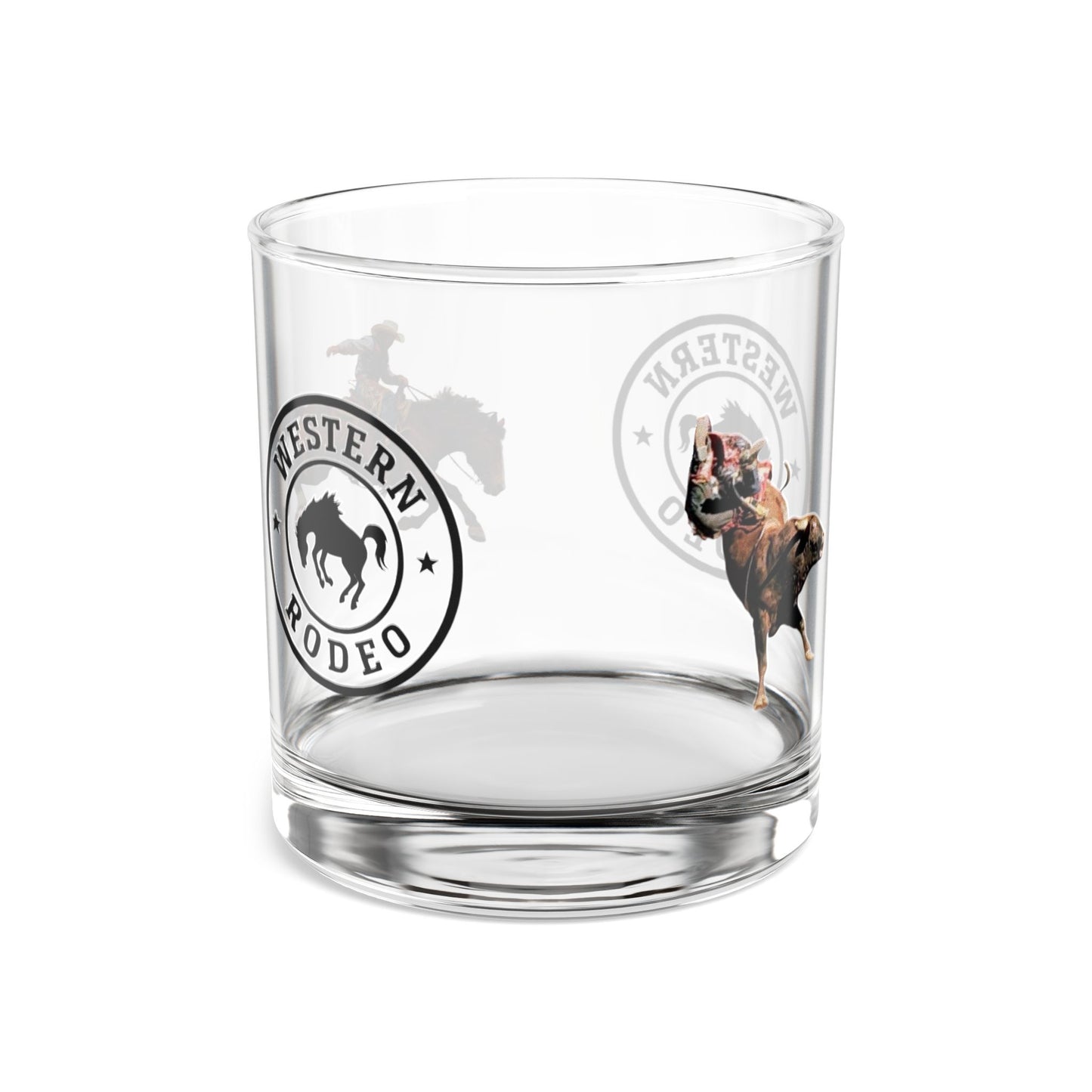 Western Rodeo 10oz Rocks Glass — Whiskey Tumbler with Bucking Horse and Bull Logo