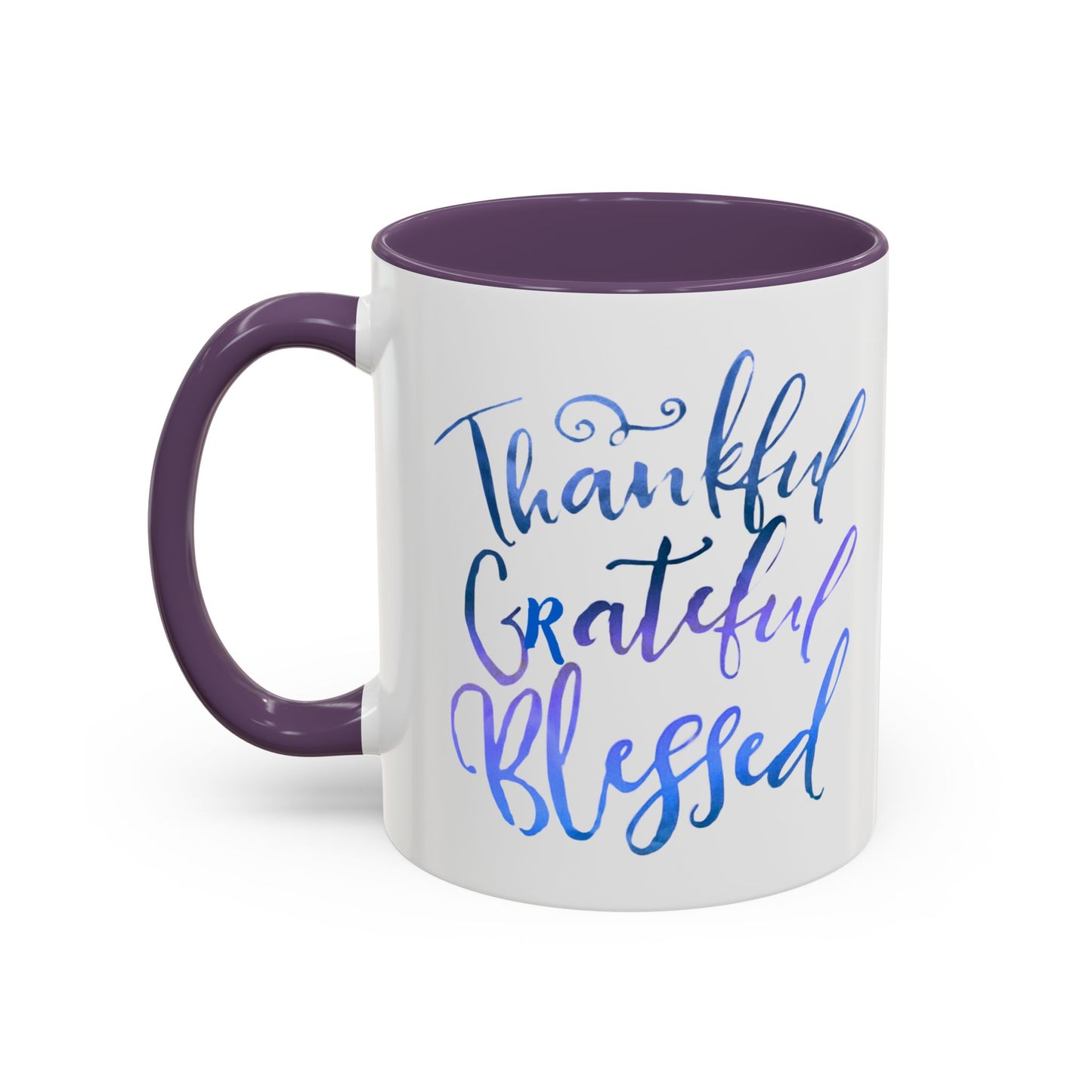 Thankful Grateful Blessed Accent Coffee Mug — Inspirational Ceramic Cup (11/15oz)