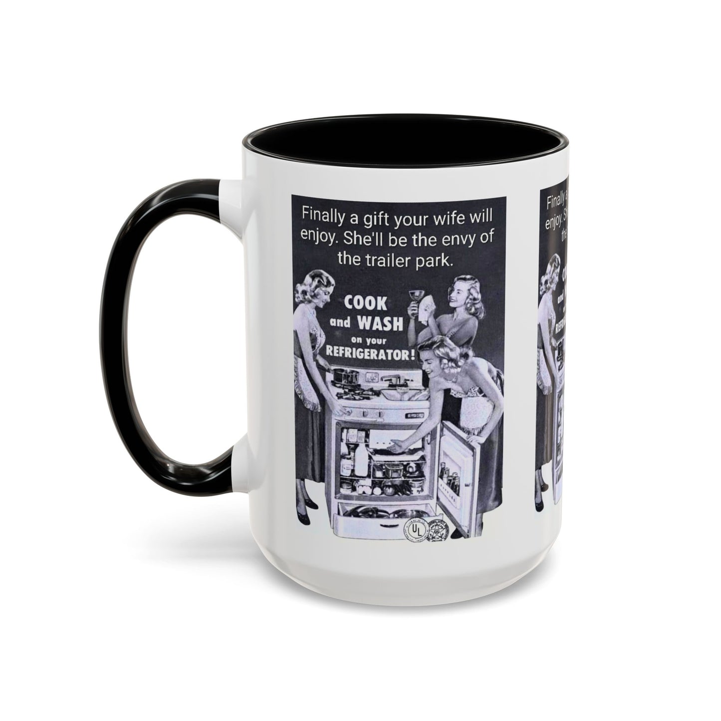 Accent Coffee Mug — “Envy of the Trailer Park” Vintage Washer & Stove Novelty Mug