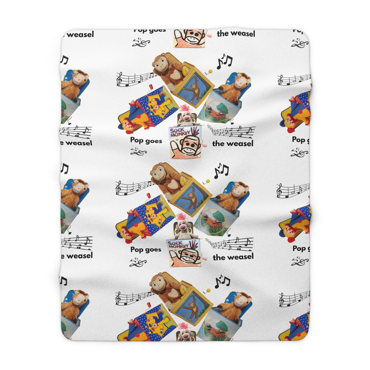 Sherpa Blanket with Playful Pop Goes the Weasel Toy Print — Cozy Kids Nursery Throw