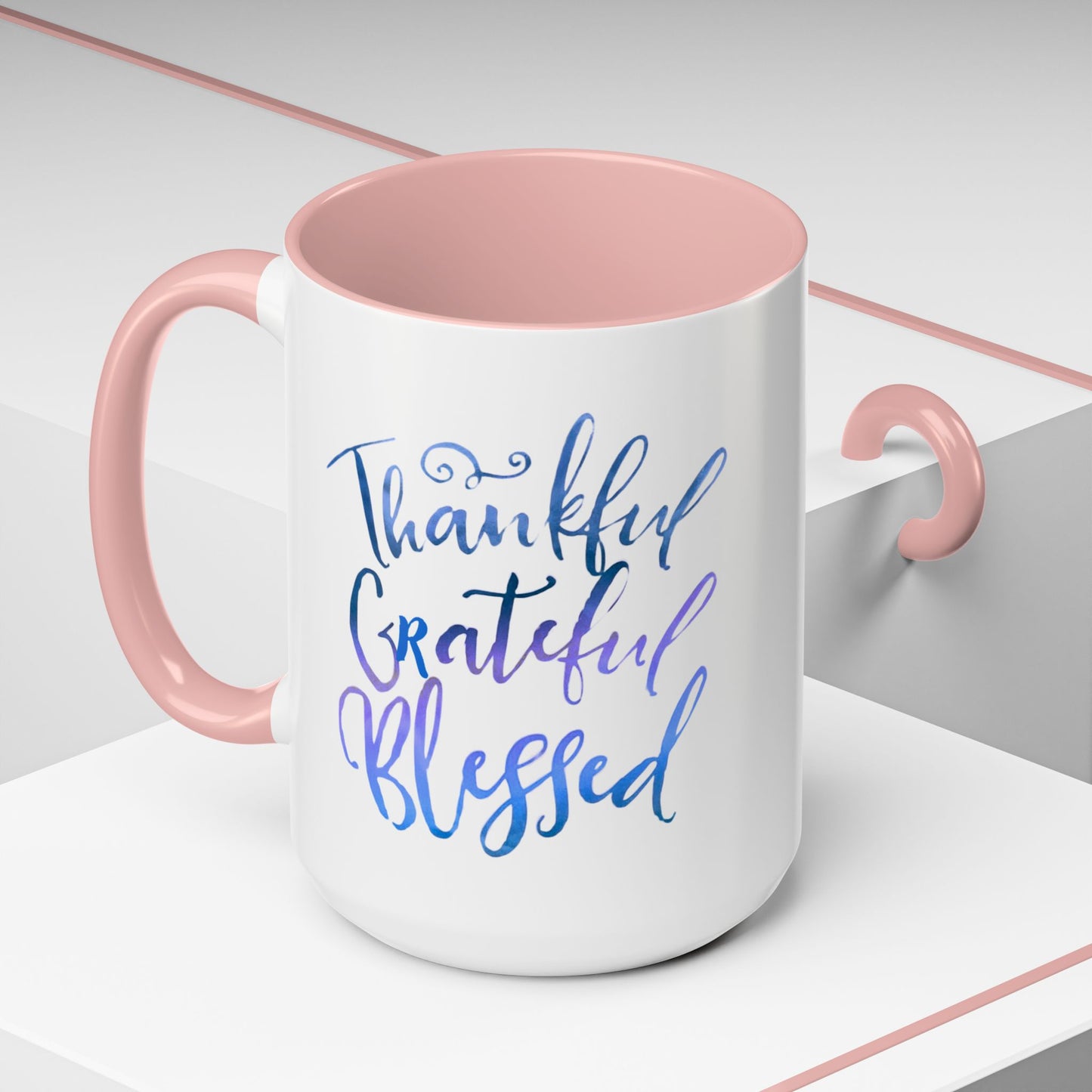 Thankful Grateful Blessed Accent Coffee Mug — Inspirational Ceramic Cup (11/15oz)