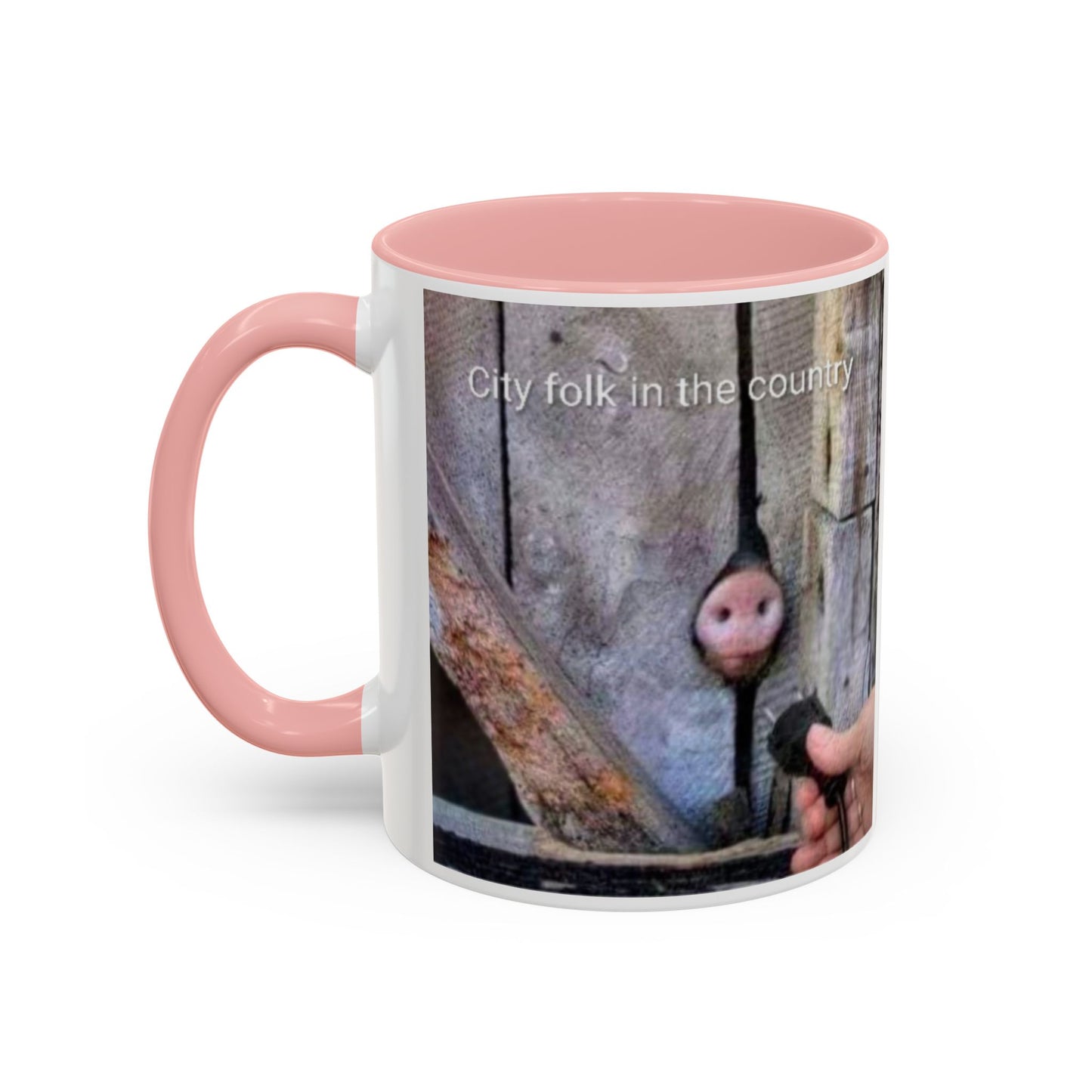 Accent Coffee Mug — “City folk in the country” Rustic Wooden Door Art Mug