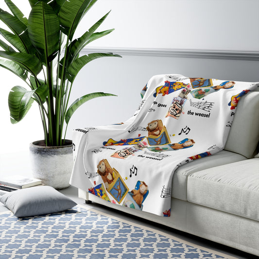 Sherpa Blanket with Playful Pop Goes the Weasel Toy Print — Cozy Kids Nursery Throw