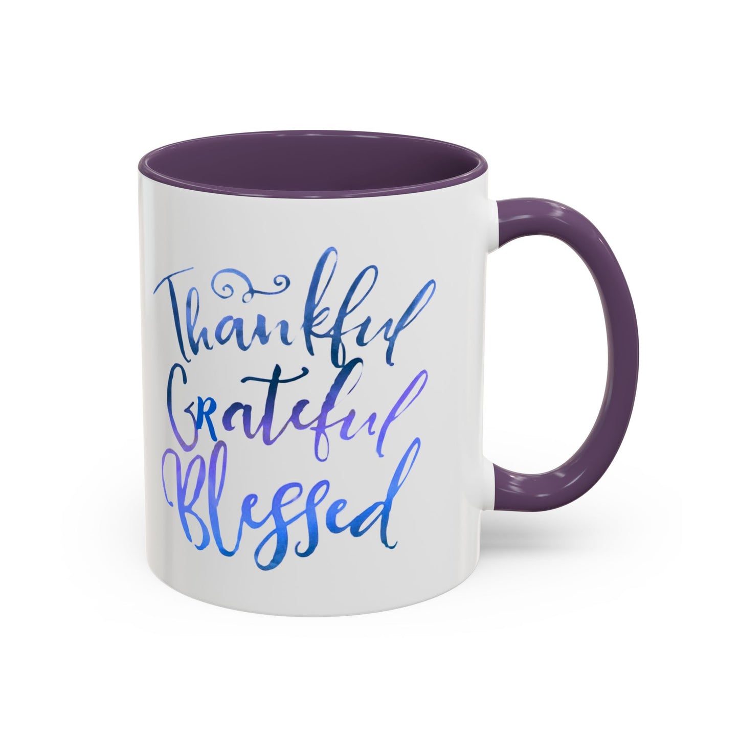 Thankful Grateful Blessed Accent Coffee Mug — Inspirational Ceramic Cup (11/15oz)