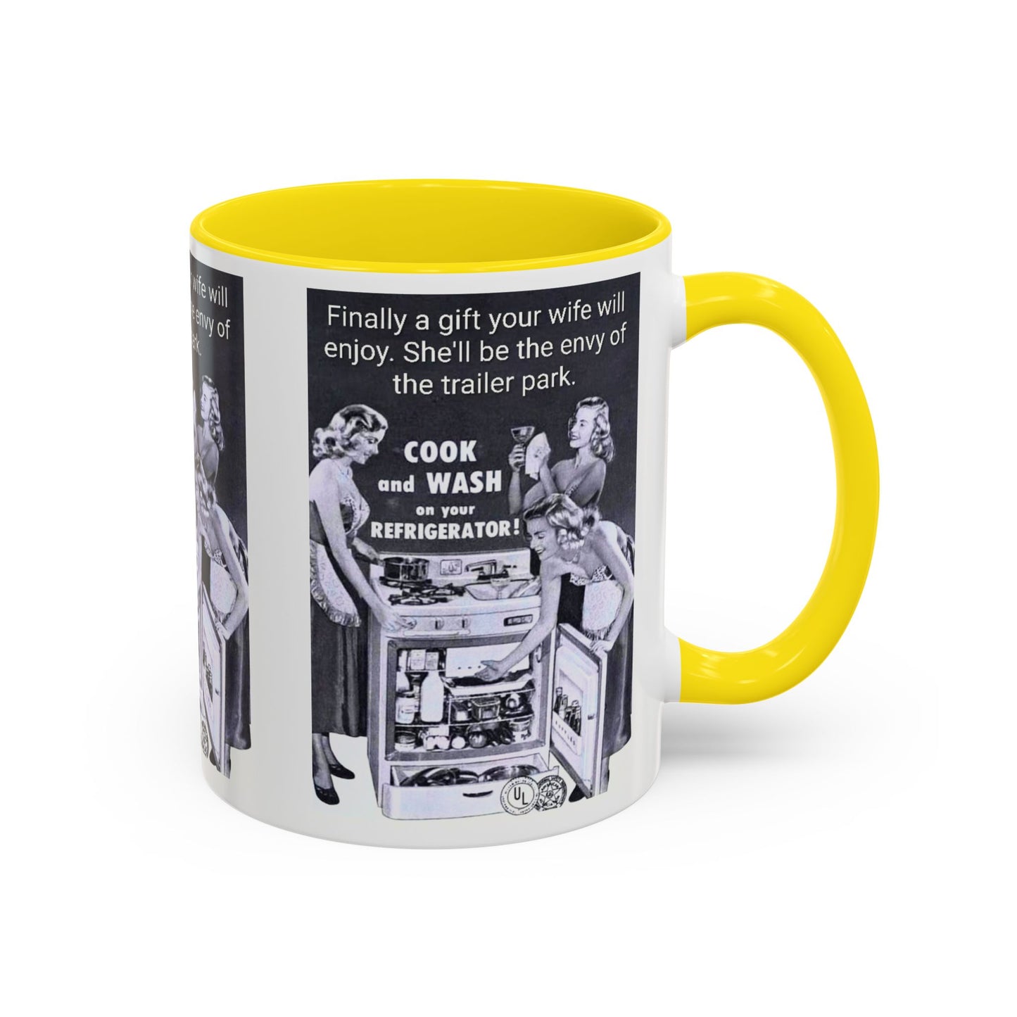 Accent Coffee Mug — “Envy of the Trailer Park” Vintage Washer & Stove Novelty Mug