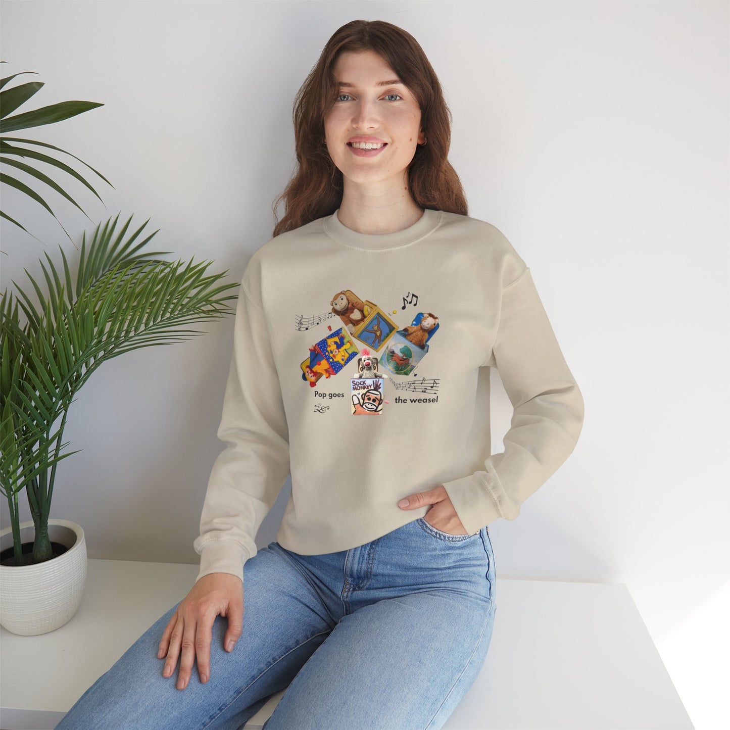 Women's Crewneck Sweatshirt — 'Pop Goes the Weasel' Vintage Retro Design