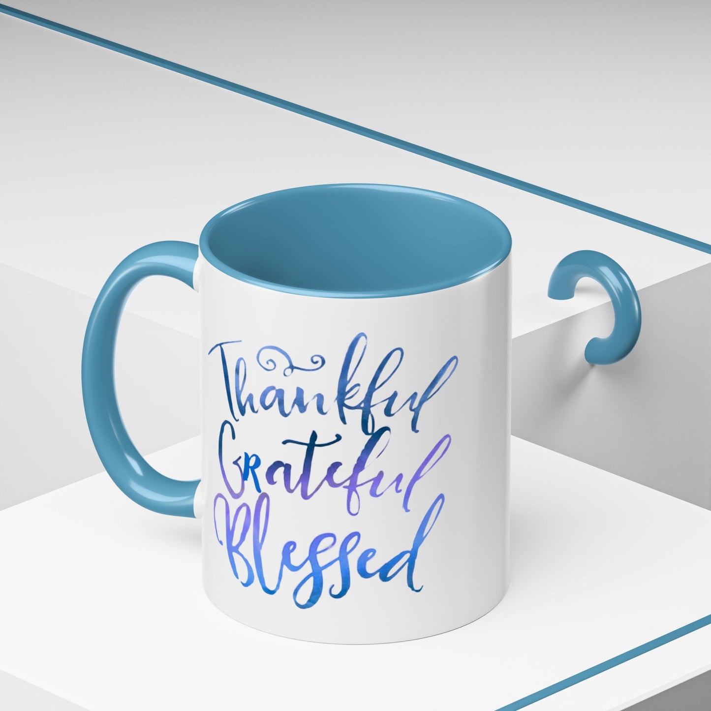 Thankful Grateful Blessed Accent Coffee Mug — Inspirational Ceramic Cup (11/15oz)