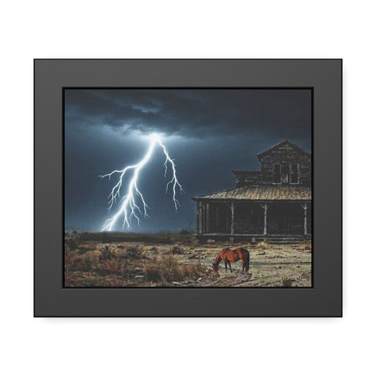 Framed Poster  Lone Horse & Abandoned House Lightning Plains