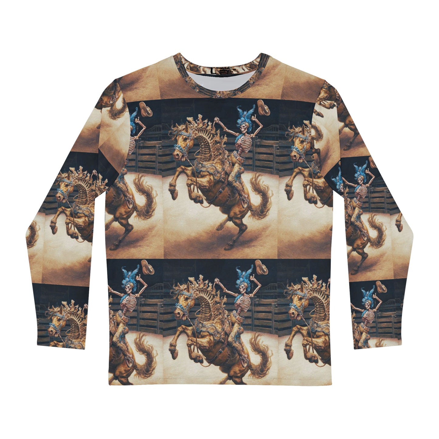 Skeleton Ro deo Bucking Horse and Cowboy Long Sleeve Shirt