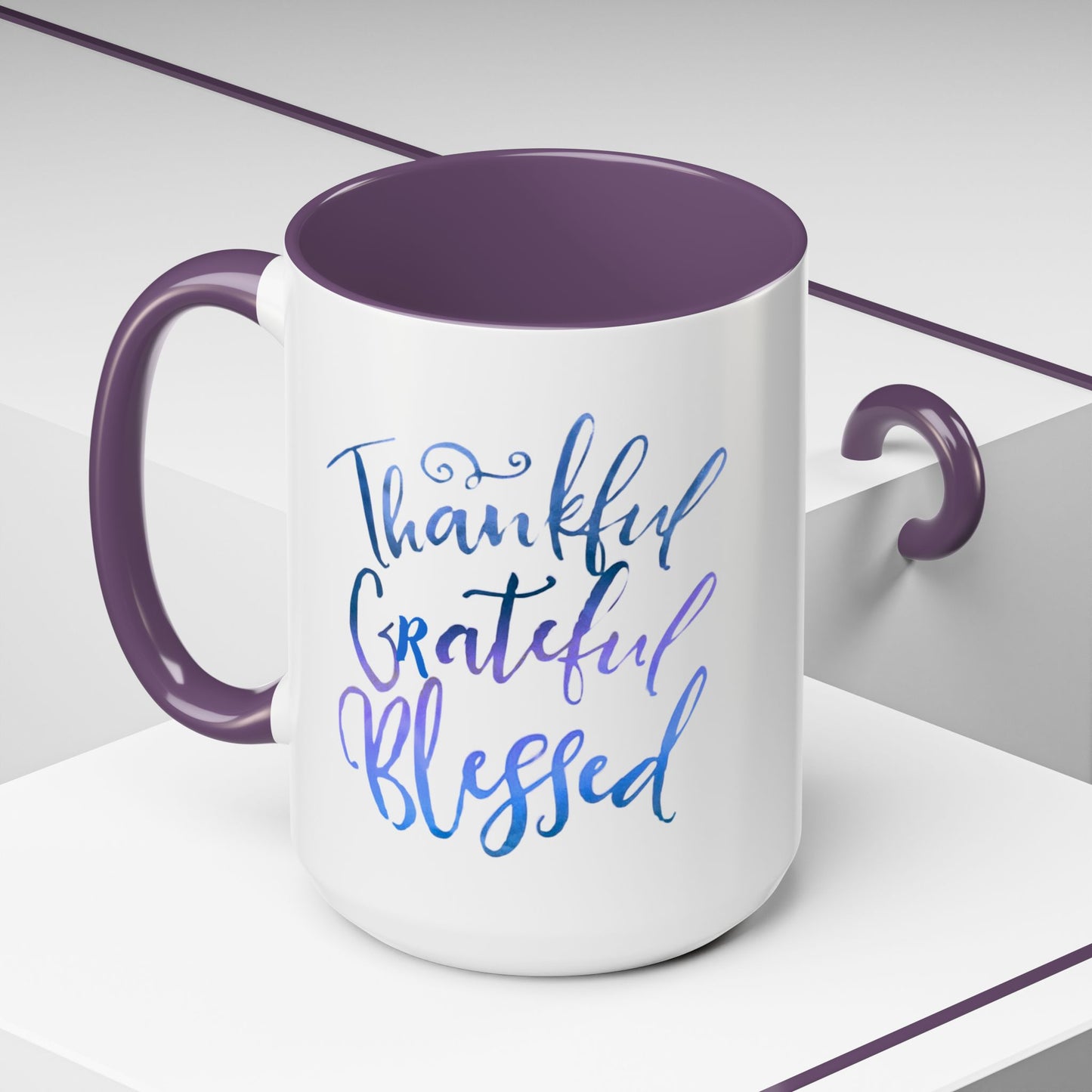 Thankful Grateful Blessed Accent Coffee Mug — Inspirational Ceramic Cup (11/15oz)