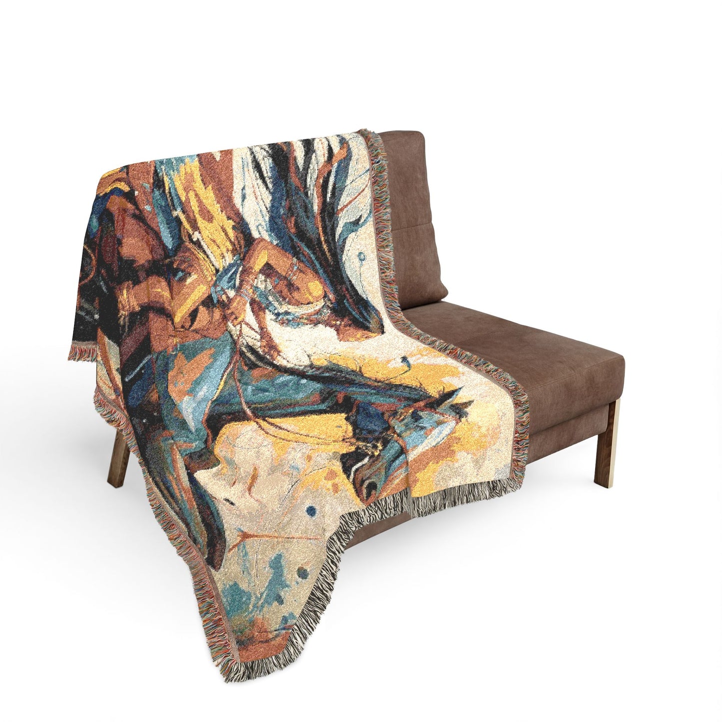 Native Indian Rider Abstract Woven Throw Blanket