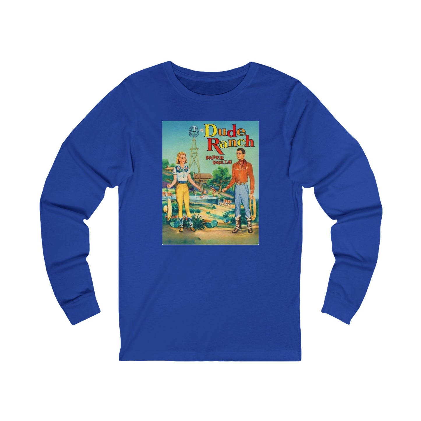 Dude Ranch Paper Doll Cut Out Vintage Western Long Sleeve Tee — Retro Cowboy Paper Doll Design