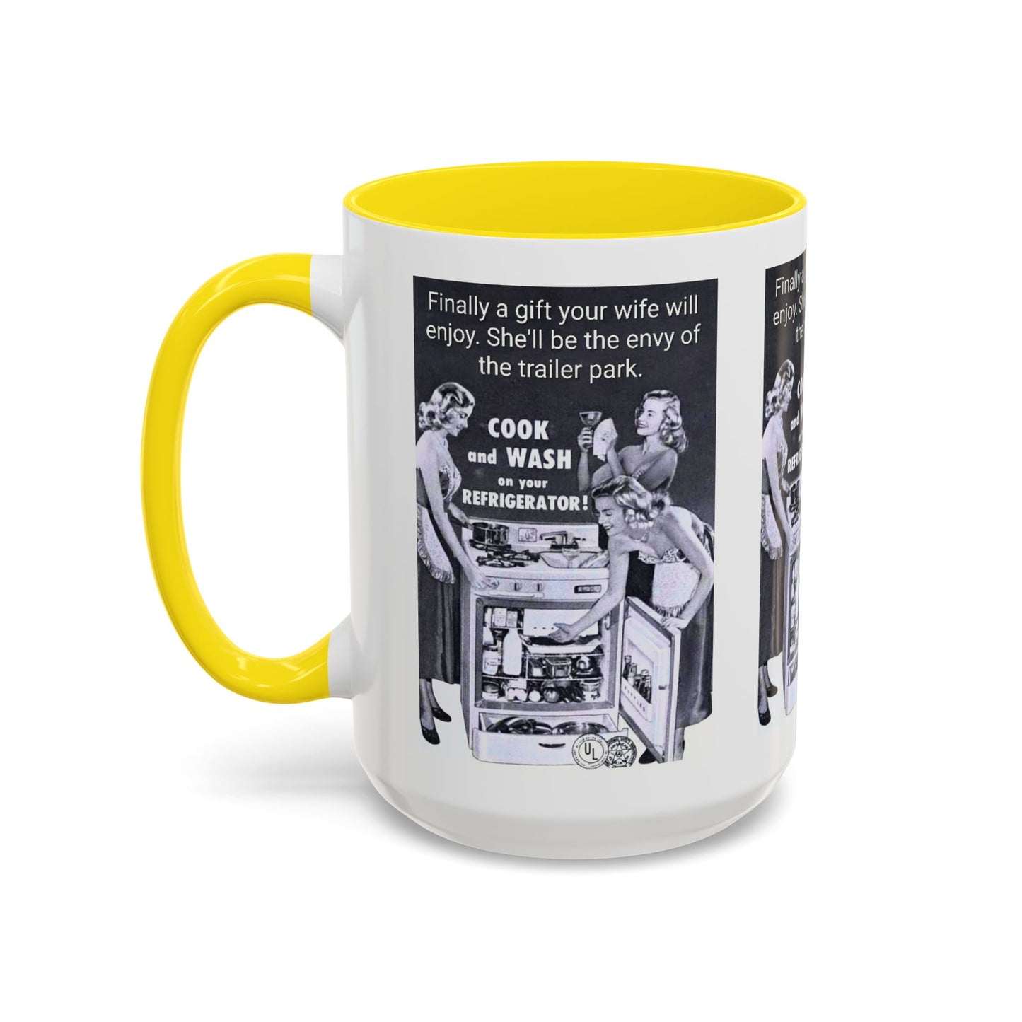 Accent Coffee Mug — “Envy of the Trailer Park” Vintage Washer & Stove Novelty Mug