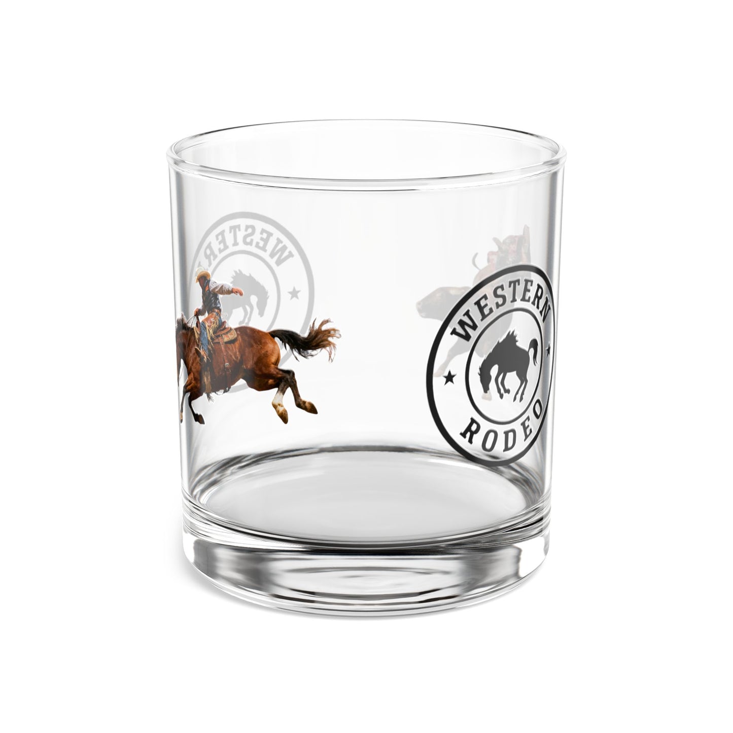 Western Rodeo 10oz Rocks Glass — Whiskey Tumbler with Bucking Horse and Bull Logo