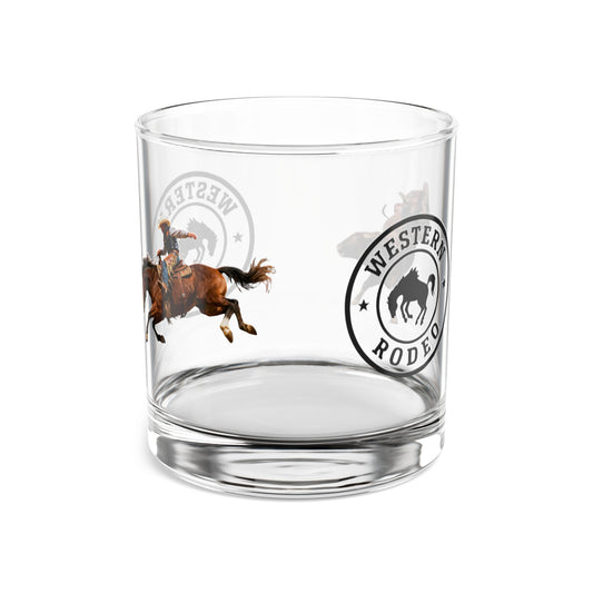 Western Rodeo 10oz Rocks Glass — Whiskey Tumbler with Bucking Horse and Bull Logo