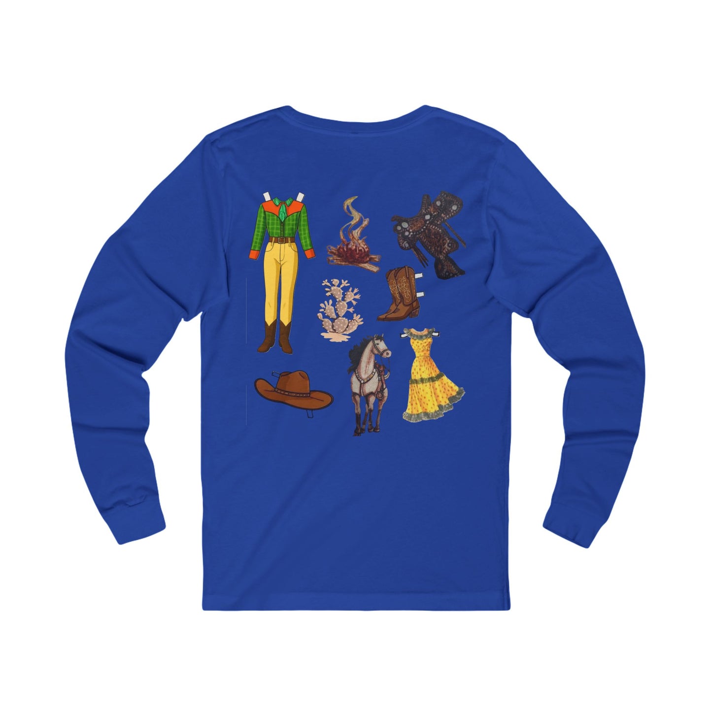 Dude Ranch Paper Doll Cut Out Vintage Western Long Sleeve Tee — Retro Cowboy Paper Doll Design