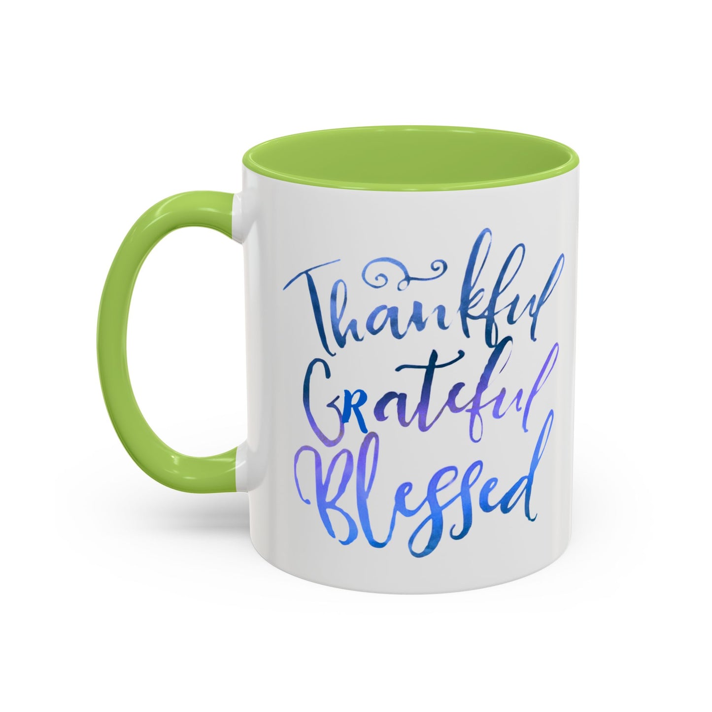 Thankful Grateful Blessed Accent Coffee Mug — Inspirational Ceramic Cup (11/15oz)