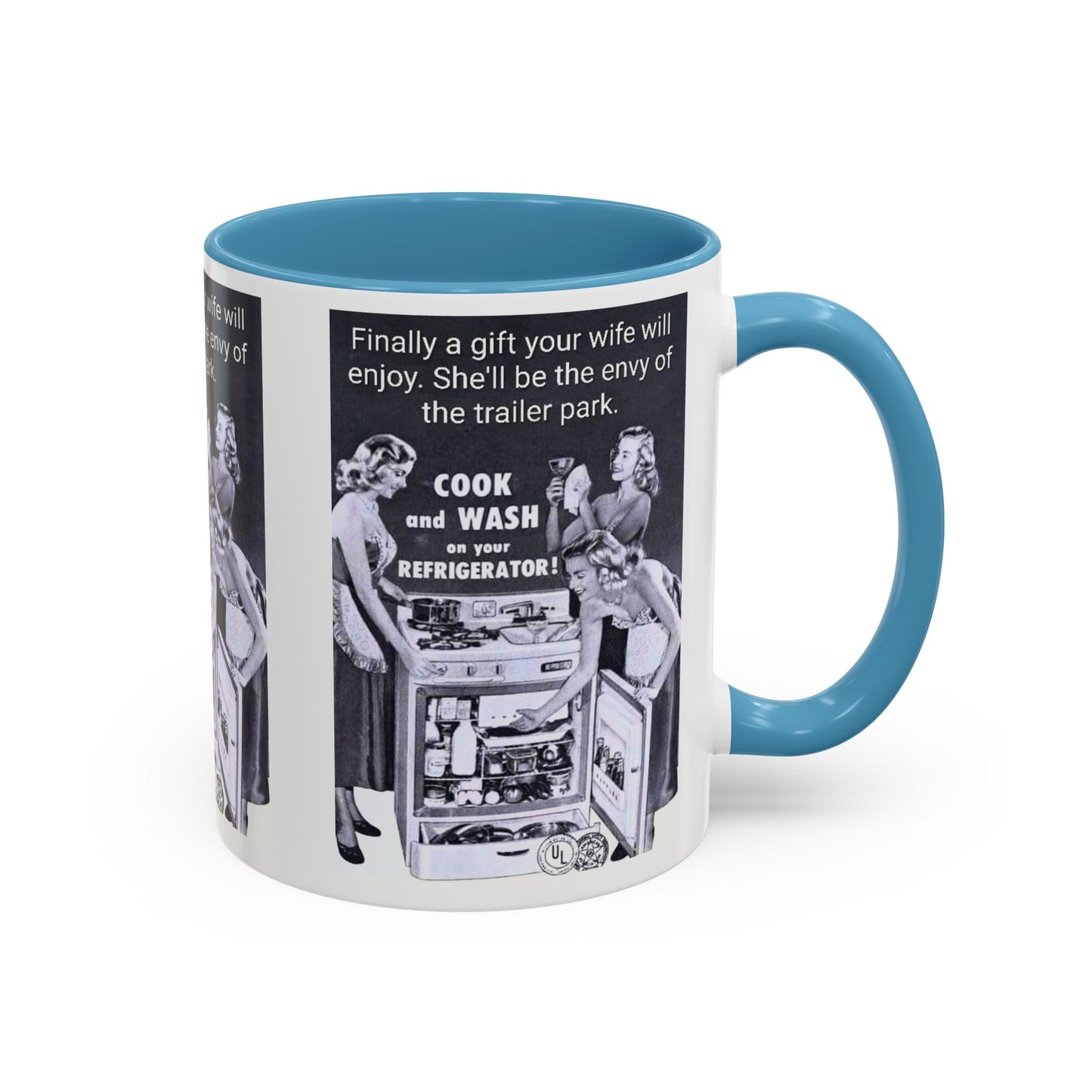 Accent Coffee Mug — “Envy of the Trailer Park” Vintage Washer & Stove Novelty Mug