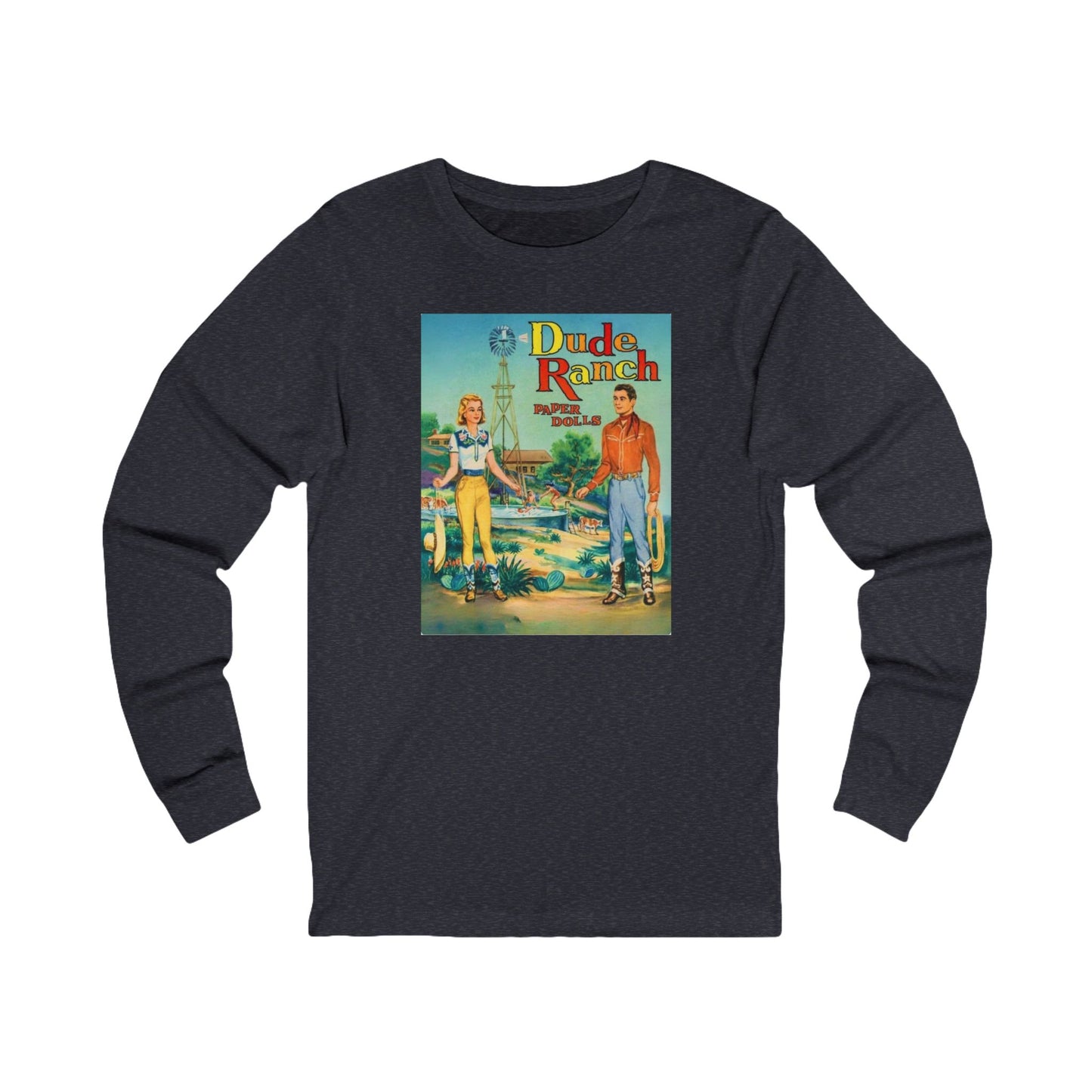 Dude Ranch Paper Doll Cut Out Vintage Western Long Sleeve Tee — Retro Cowboy Paper Doll Design