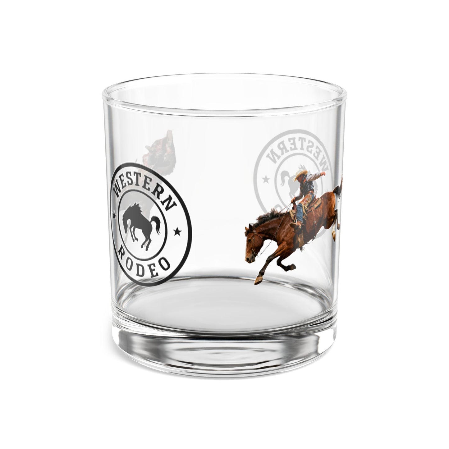 Western Rodeo 10oz Rocks Glass — Whiskey Tumbler with Bucking Horse and Bull Logo