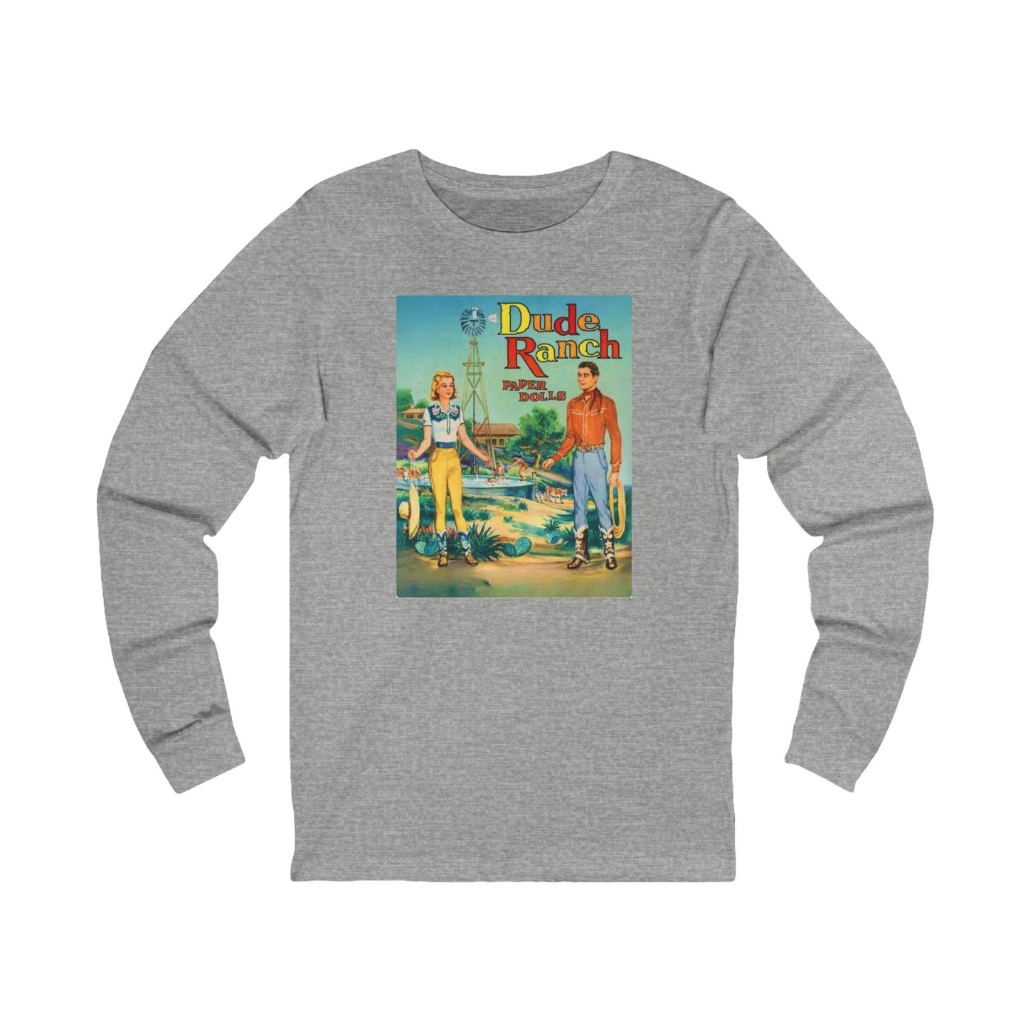 Dude Ranch Paper Doll Cut Out Vintage Western Long Sleeve Tee — Retro Cowboy Paper Doll Design