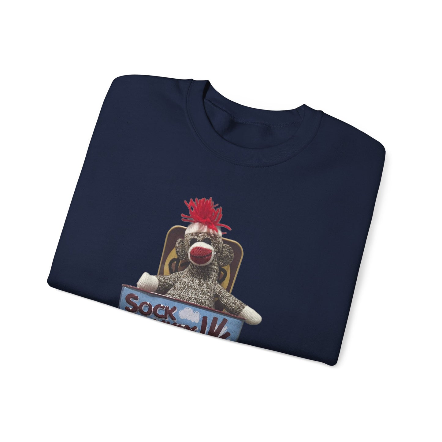 Vintage Sock Monkey Sweatshirt — Retro "Pop Goes the Weasel" Plush Design
