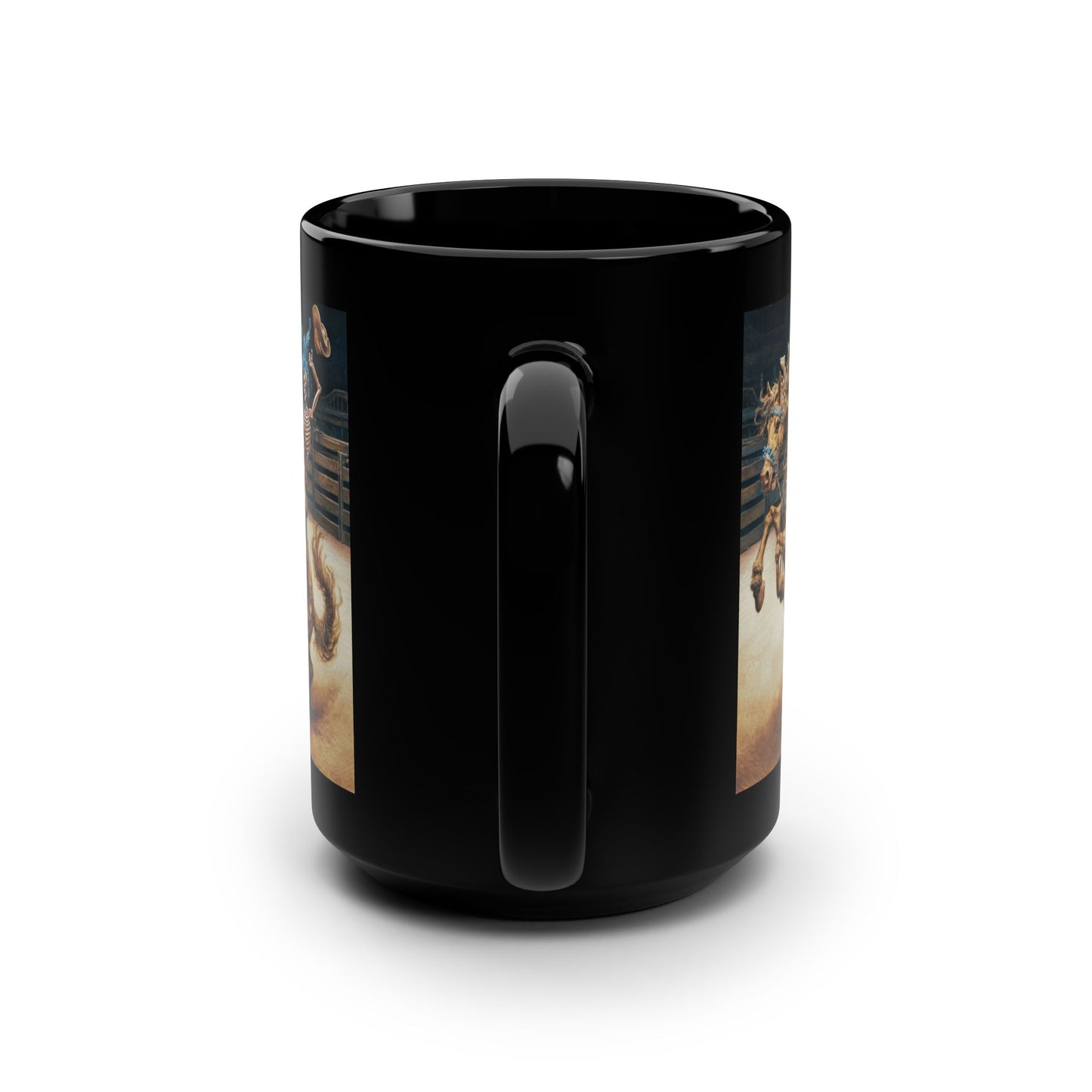 Skeleton Rodeo Bucking Horse Cowboy Mug — 15oz Black Ceramic Coffee Cup