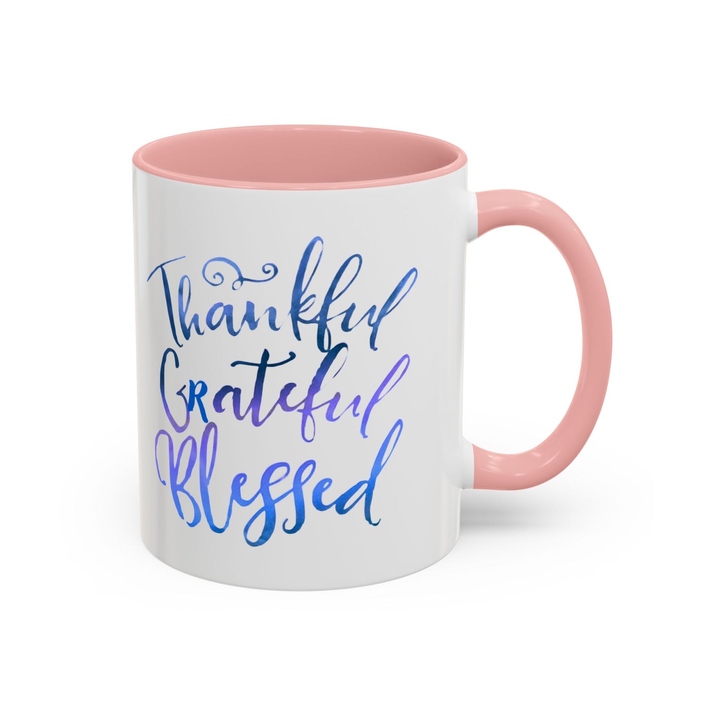 Thankful Grateful Blessed Accent Coffee Mug — Inspirational Ceramic Cup (11/15oz)