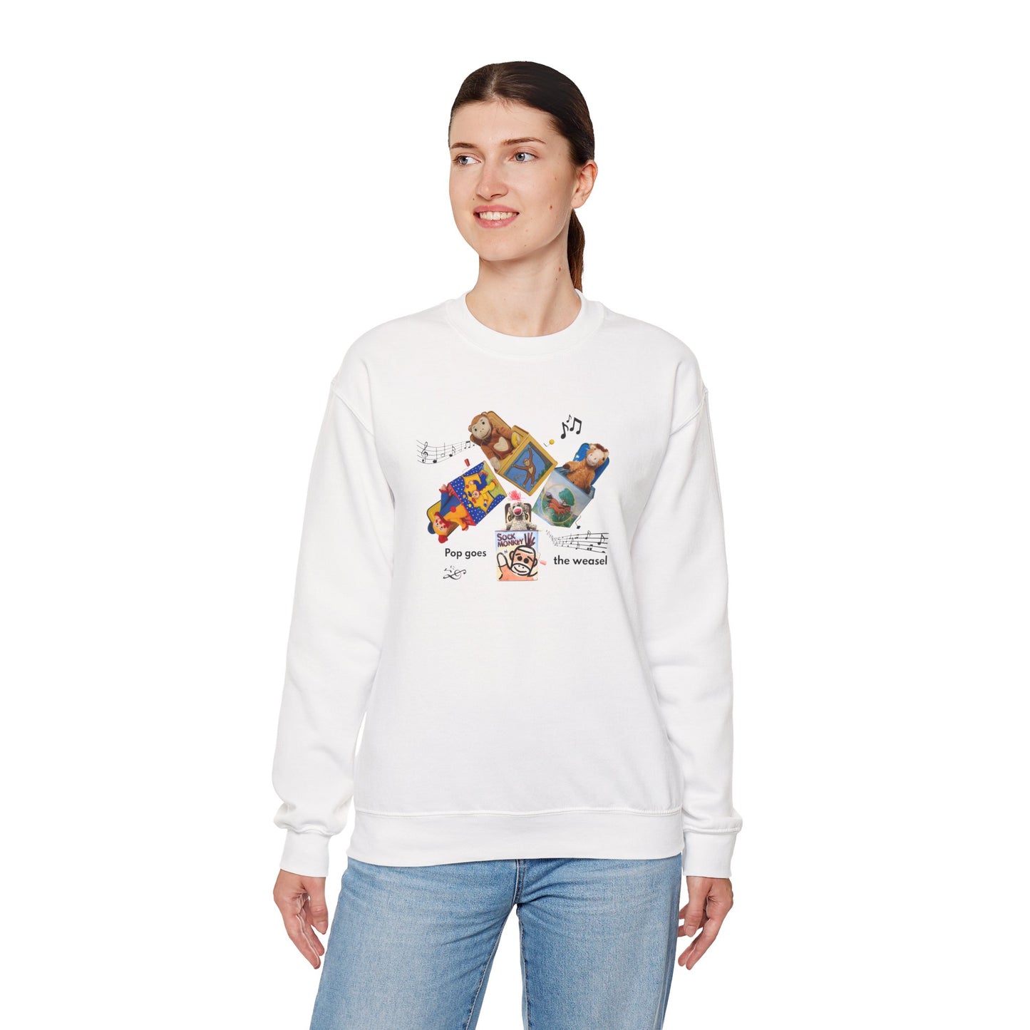 Women's Crewneck Sweatshirt — 'Pop Goes the Weasel' Vintage Retro Design