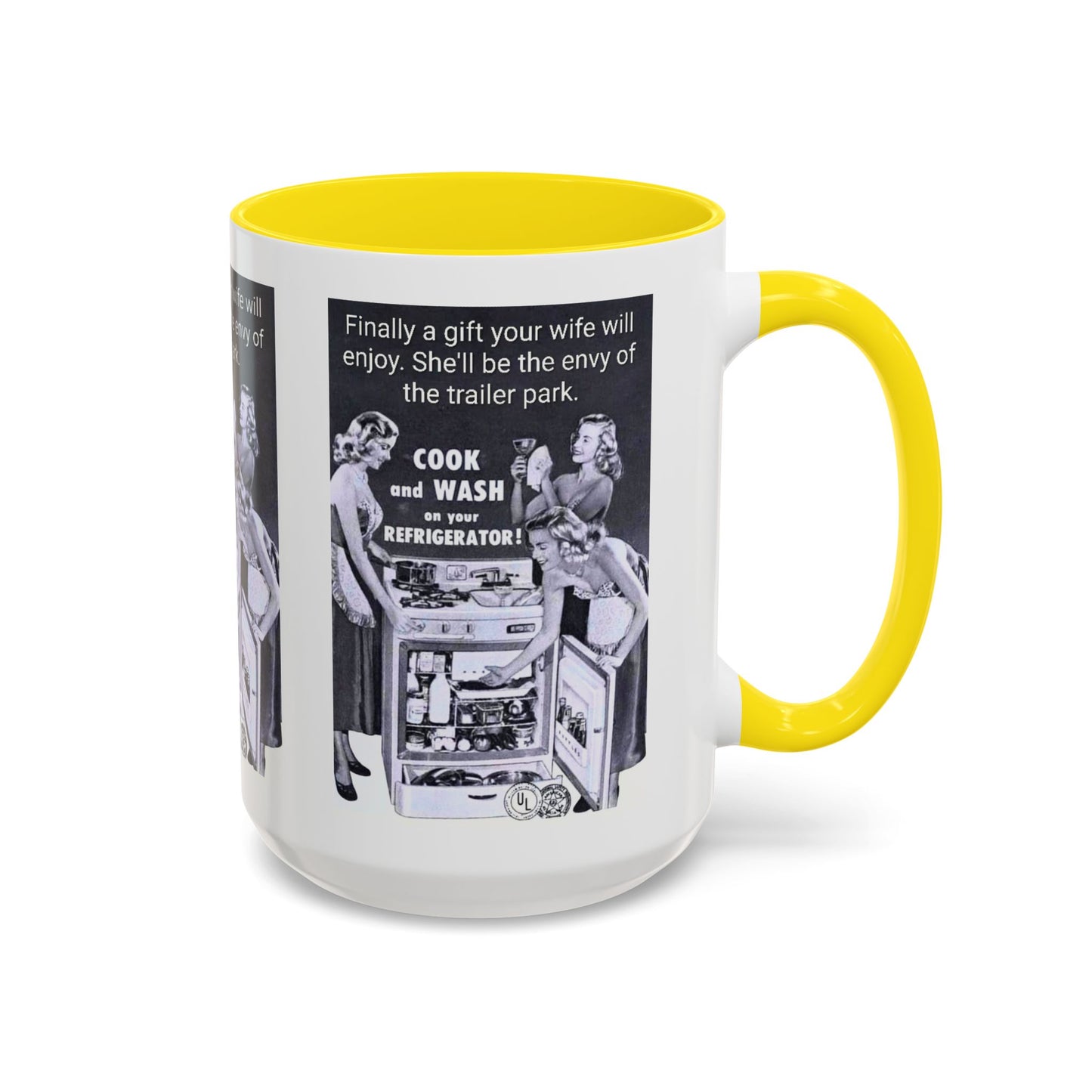 Accent Coffee Mug — “Envy of the Trailer Park” Vintage Washer & Stove Novelty Mug