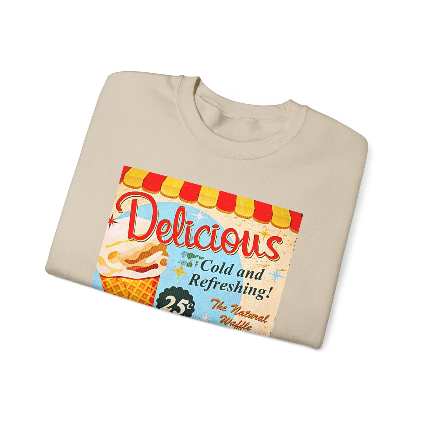 Ice Cream Vintage Sign Crewneck Sweatshirt — "Delicious Ice Cream 25" Retro Graphic