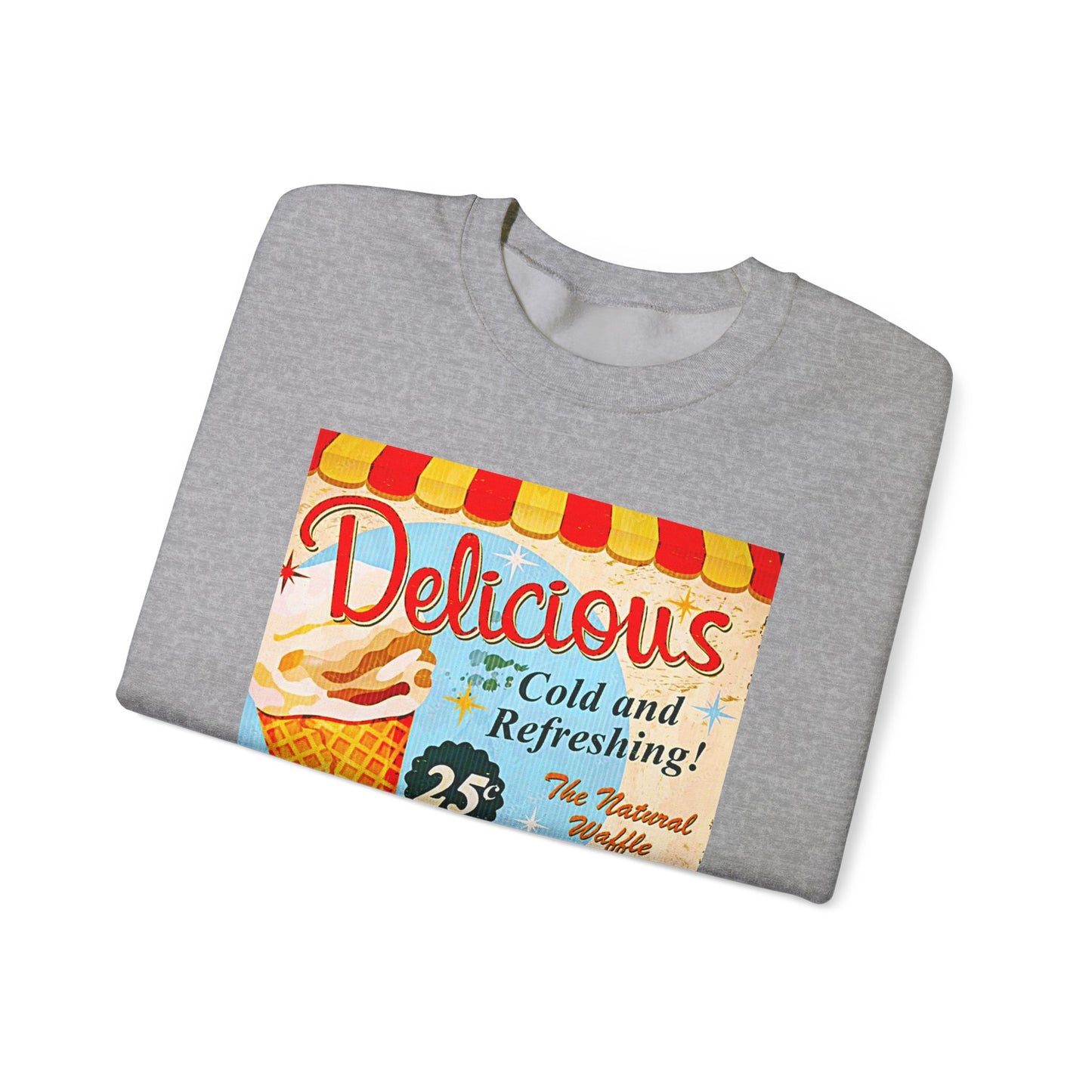 Ice Cream Vintage Sign Crewneck Sweatshirt — "Delicious Ice Cream 25" Retro Graphic