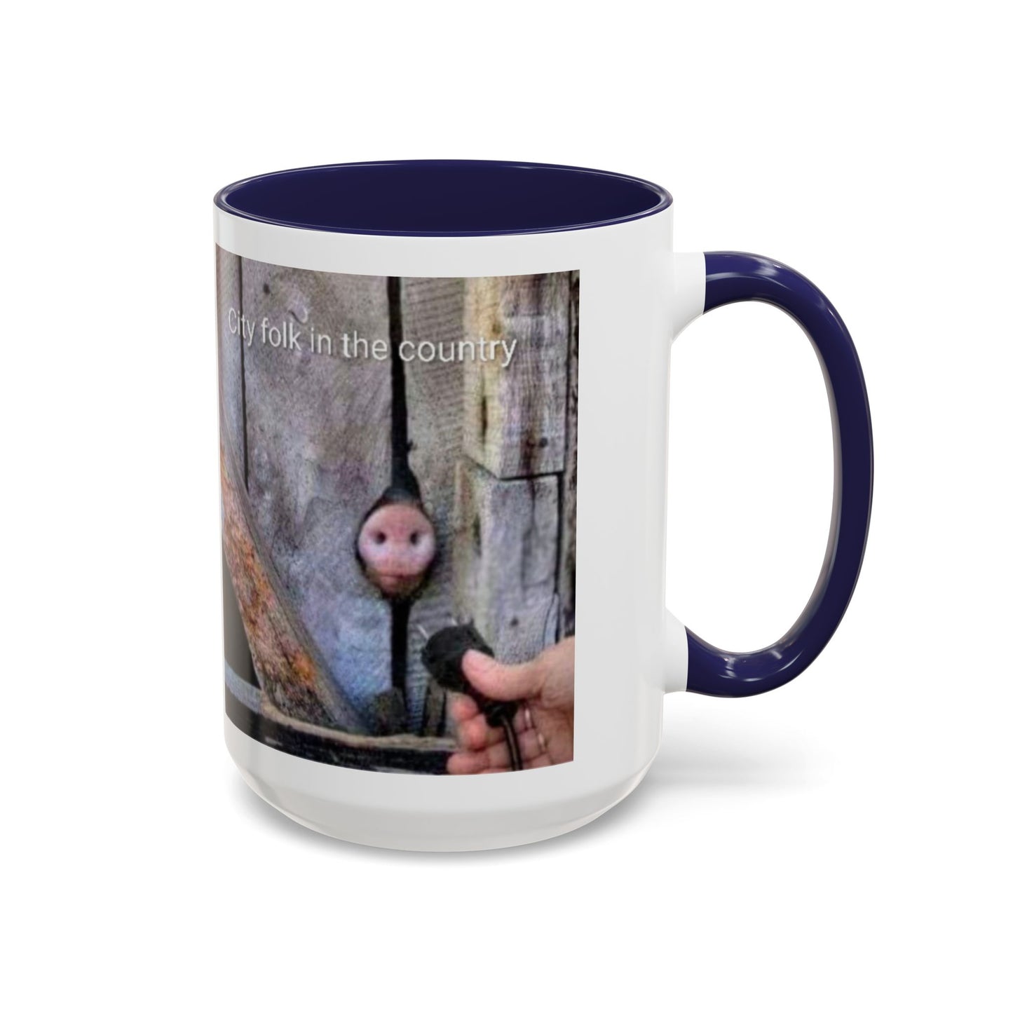 Accent Coffee Mug — “City folk in the country” Rustic Wooden Door Art Mug