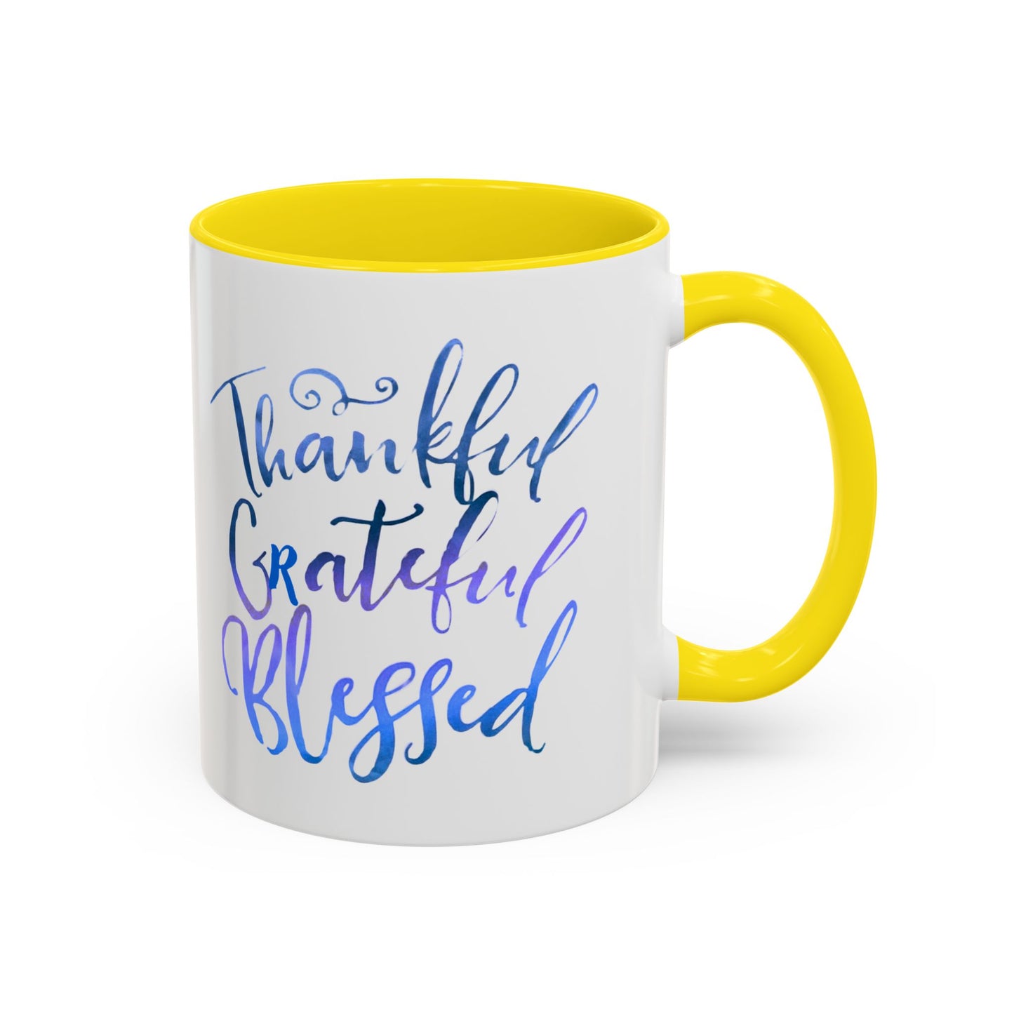 Thankful Grateful Blessed Accent Coffee Mug — Inspirational Ceramic Cup (11/15oz)