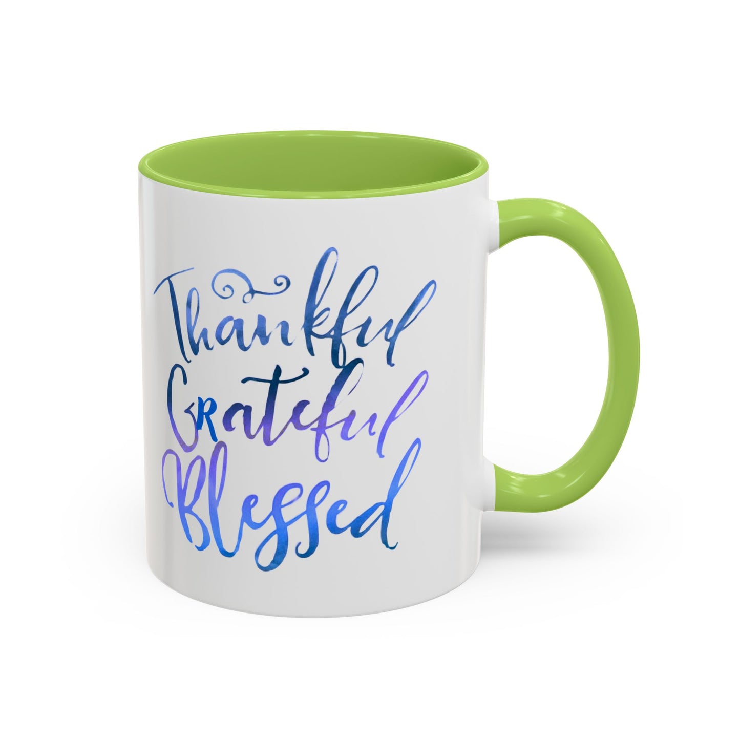 Thankful Grateful Blessed Accent Coffee Mug — Inspirational Ceramic Cup (11/15oz)