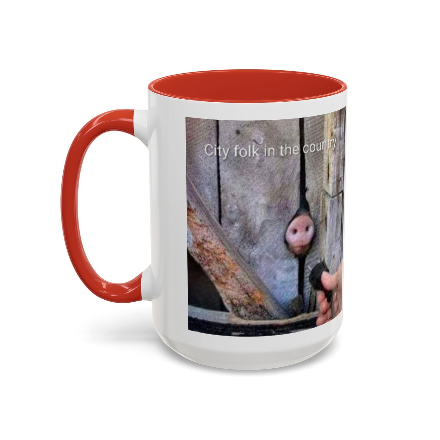Accent Coffee Mug — “City folk in the country” Rustic Wooden Door Art Mug