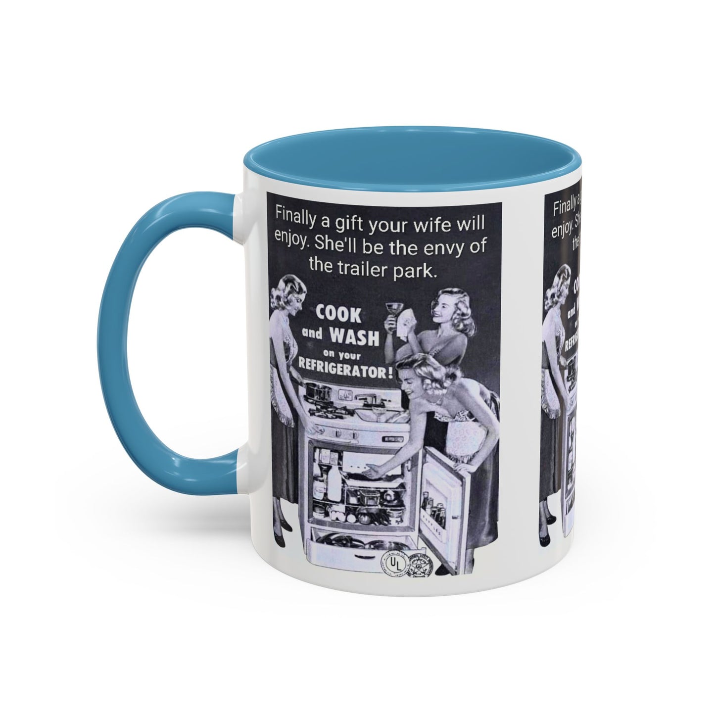 Accent Coffee Mug — “Envy of the Trailer Park” Vintage Washer & Stove Novelty Mug