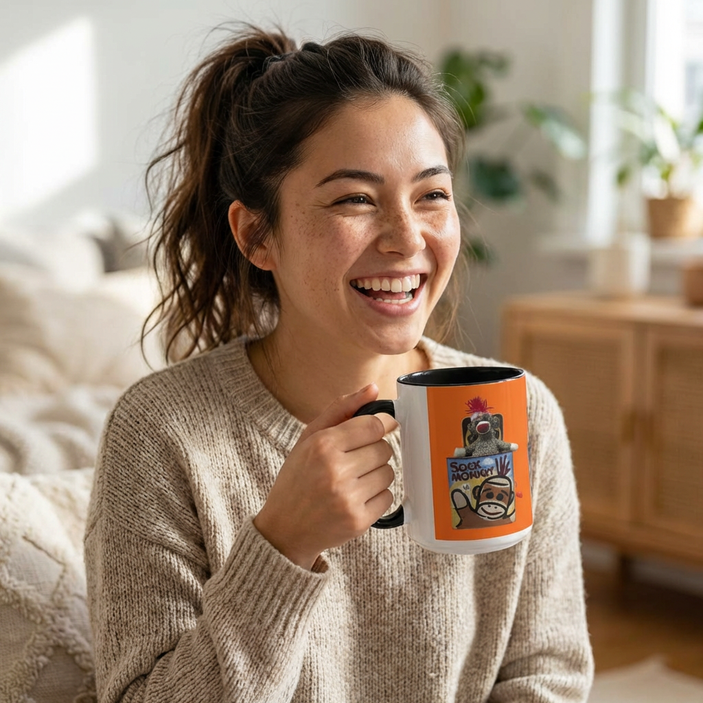 Sock Monkey Vintage Toy Accent Coffee Mug  Retro Kids and Adult Classic Memories