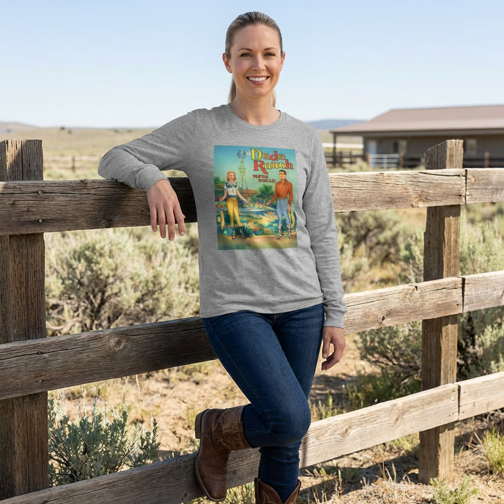 Dude Ranch Paper Doll Cut Out Vintage Western Long Sleeve Tee — Retro Cowboy Paper Doll Design