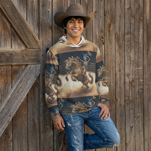 Skeleton Rodeo Bucking Horse Cowboy All-Over Print Hoodie — Men's Sports Warmup