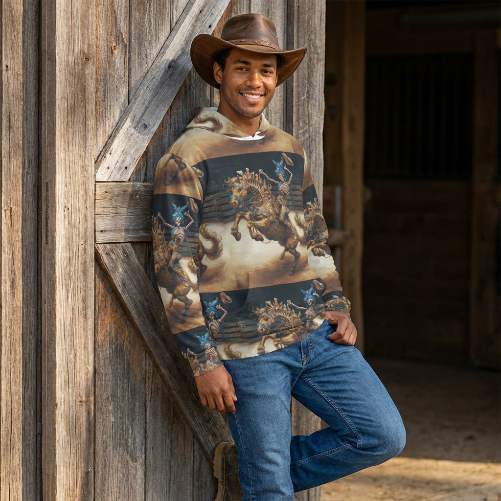 Skeleton Rodeo Bucking Horse Cowboy All-Over Print Hoodie — Men's Sports Warmup