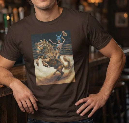 Skeleton Rodeo Bucking Horse Cowboy T-Shirt