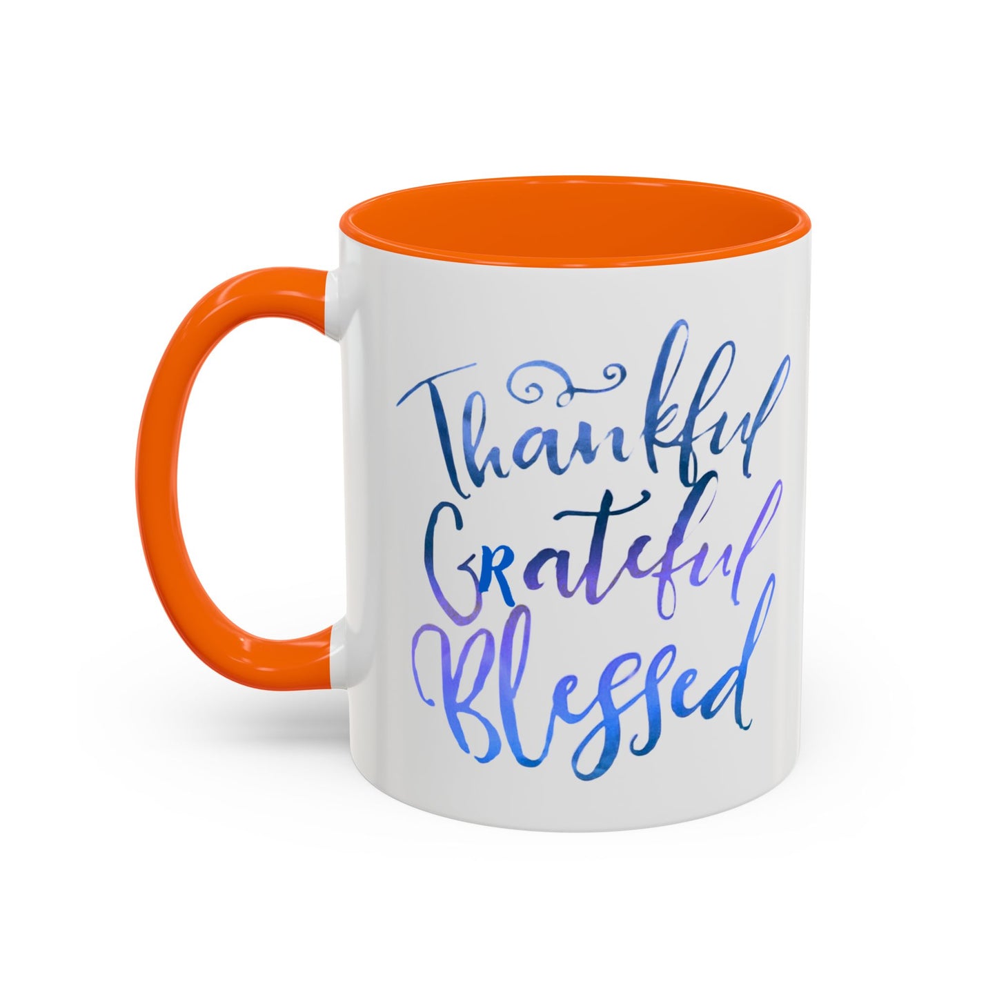 Thankful Grateful Blessed Accent Coffee Mug — Inspirational Ceramic Cup (11/15oz)