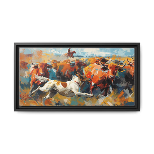 Cattle Drive Cow Dog Matte Canvas (Framed)