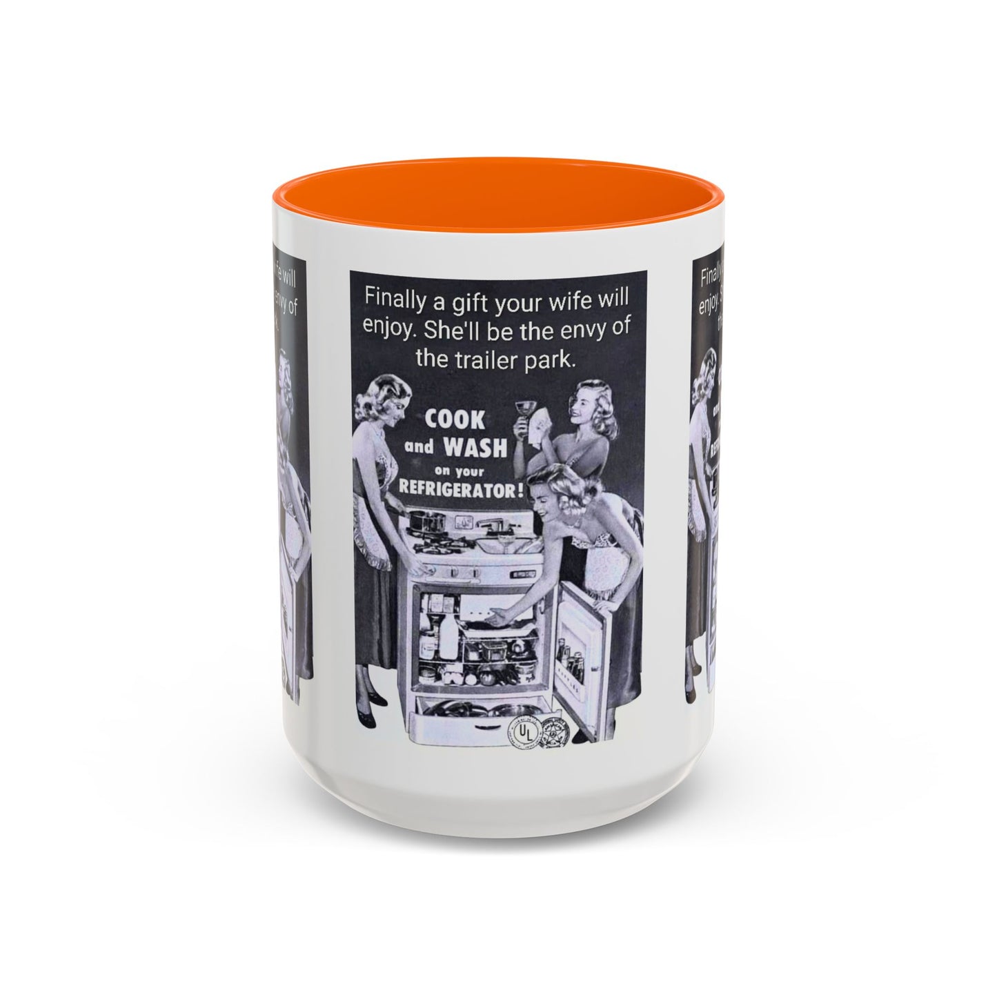Accent Coffee Mug — “Envy of the Trailer Park” Vintage Washer & Stove Novelty Mug