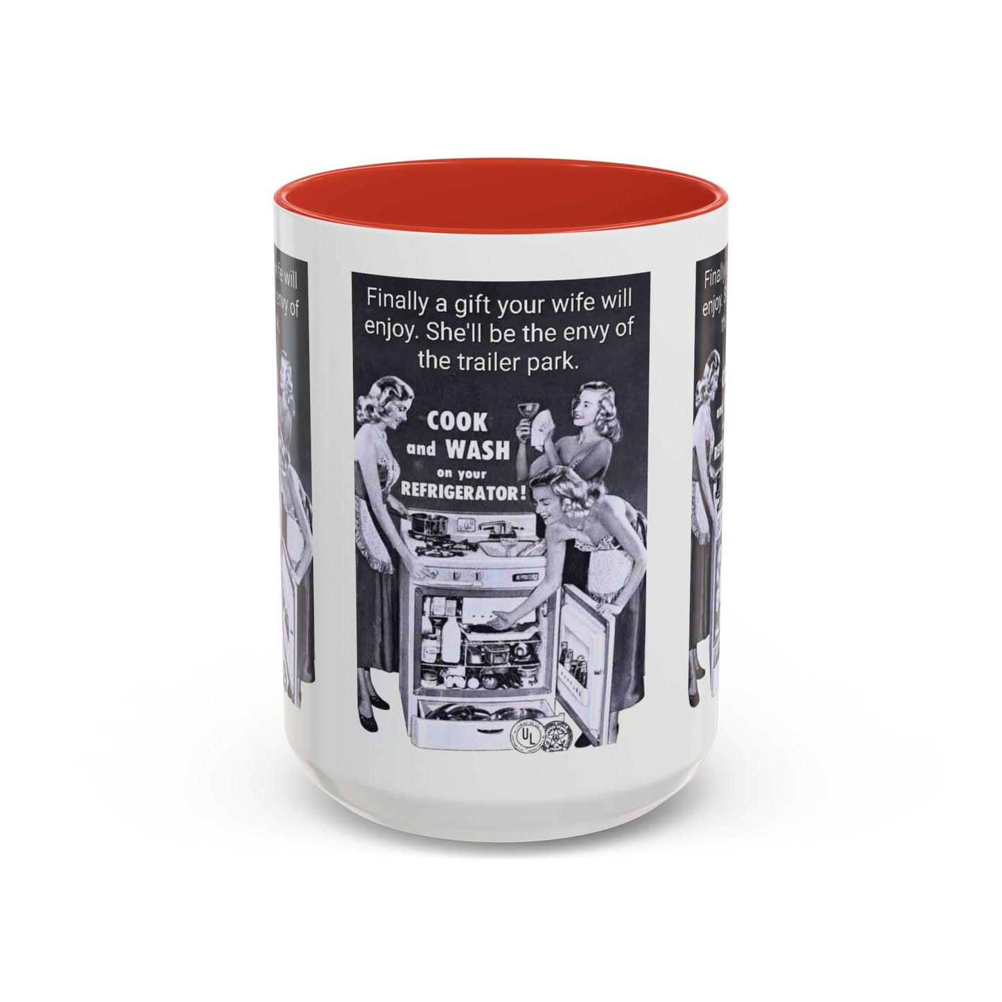 Accent Coffee Mug — “Envy of the Trailer Park” Vintage Washer & Stove Novelty Mug