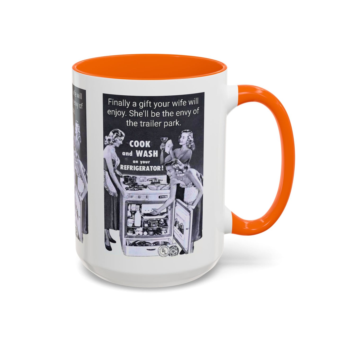 Accent Coffee Mug — “Envy of the Trailer Park” Vintage Washer & Stove Novelty Mug