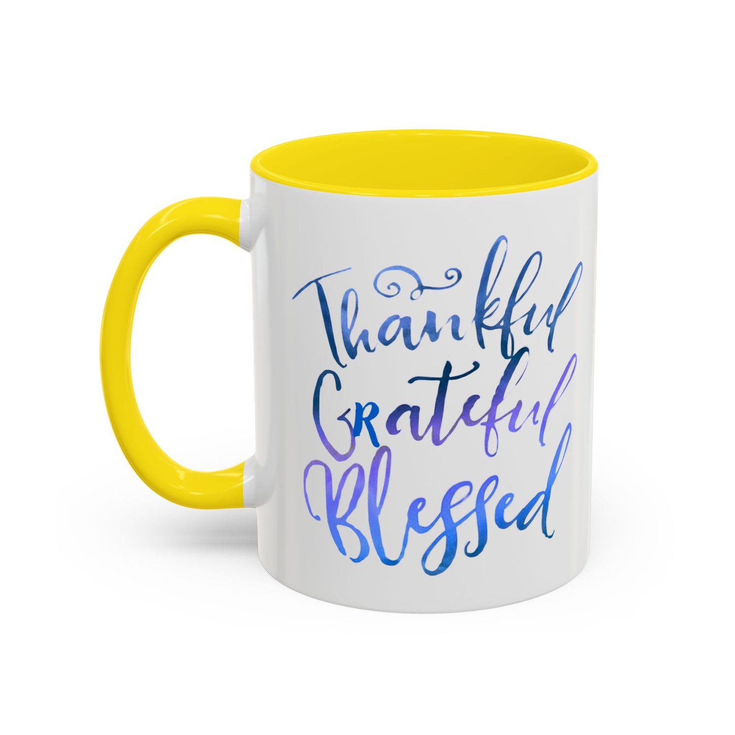 Thankful Grateful Blessed Accent Coffee Mug — Inspirational Ceramic Cup (11/15oz)