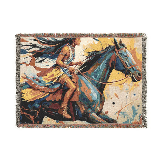 Native Indian Rider Abstract Woven Throw Blanket