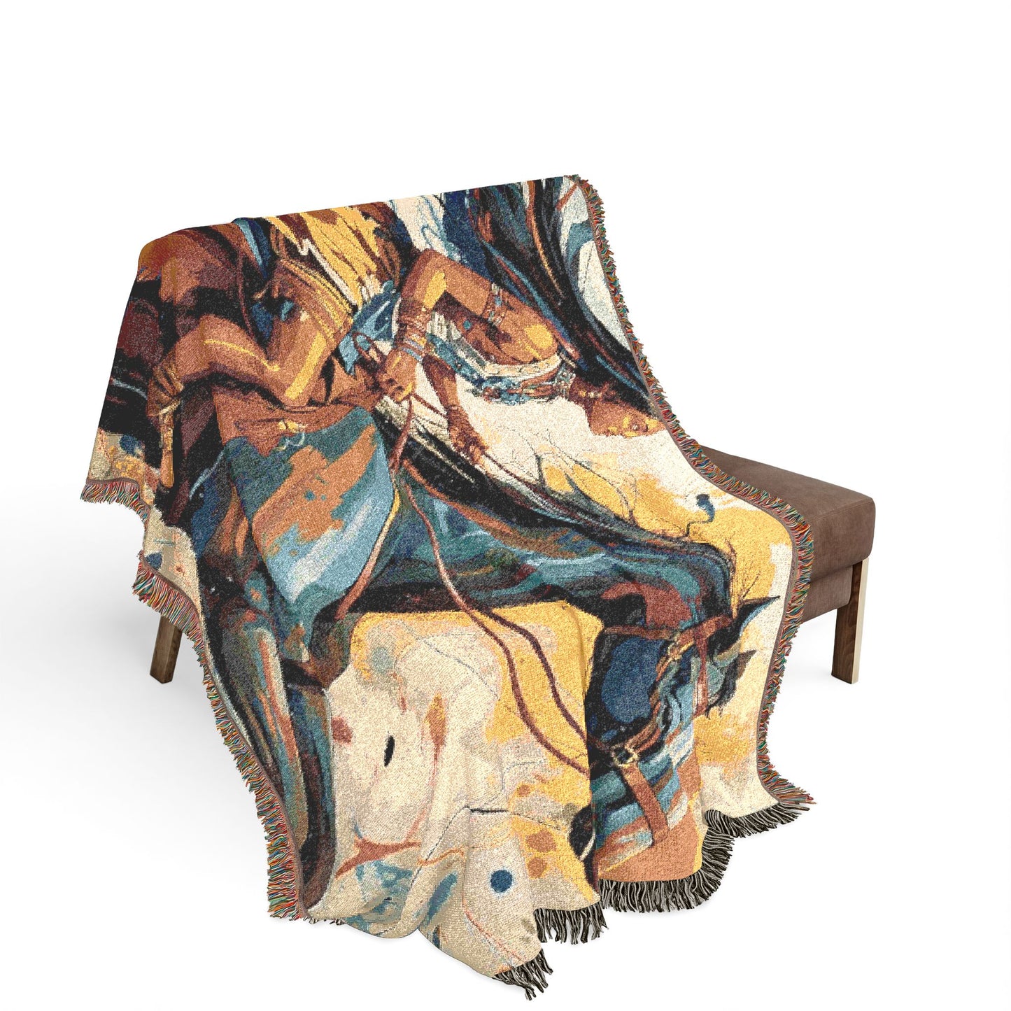 Native Indian Rider Abstract Woven Throw Blanket